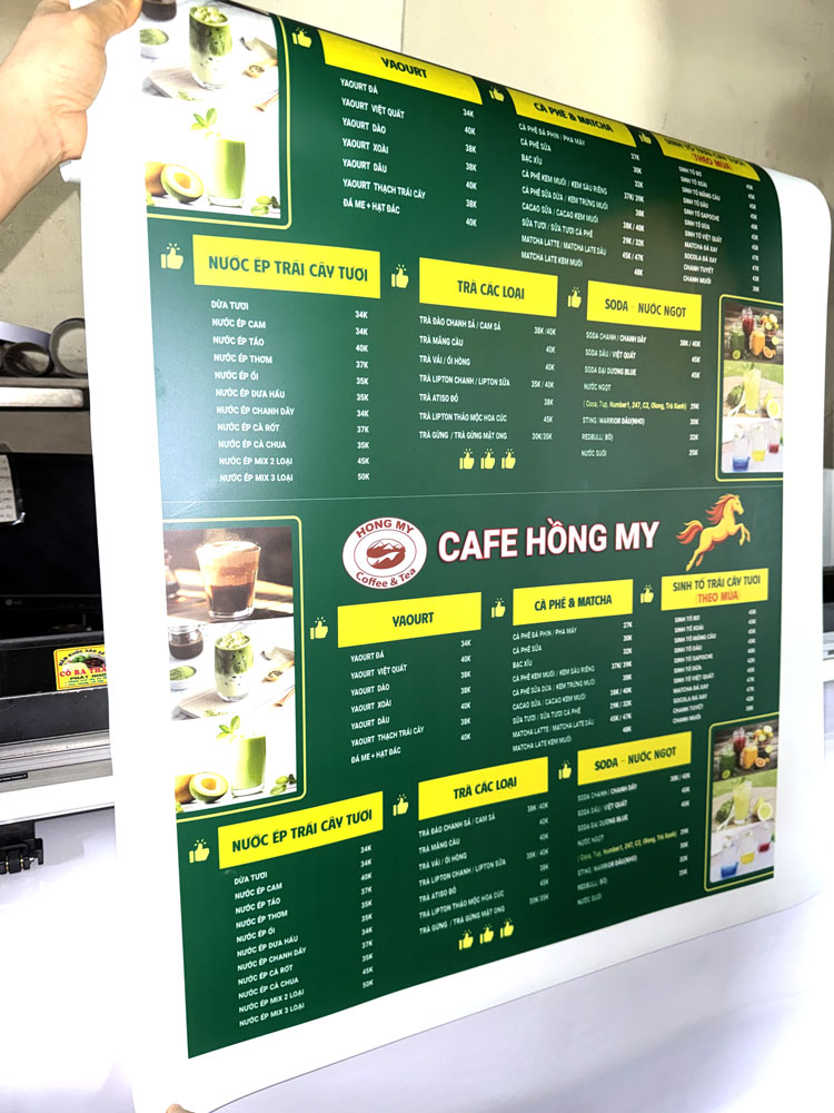 Backlit film in xuyên sáng làm menu cafe, nhà hàng rất đẹp