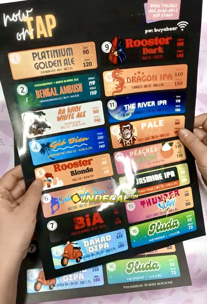 In menu nhà hàng, quán ăn, quán cafe