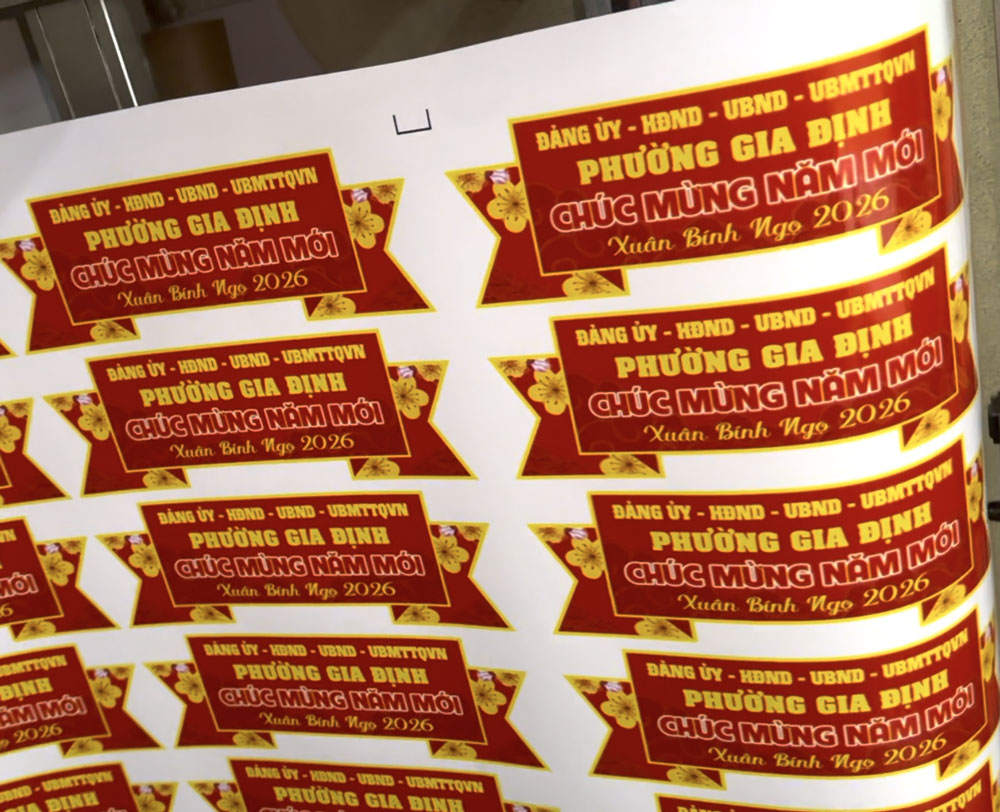 in decal tem nhãn dán giỏ quà, lẵng hoa chúc Tết