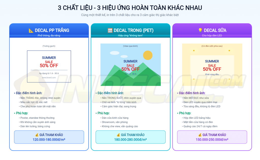 Chọn In PP Hay In Decal Trong, Decal Sữa Cho Poster, Standee?