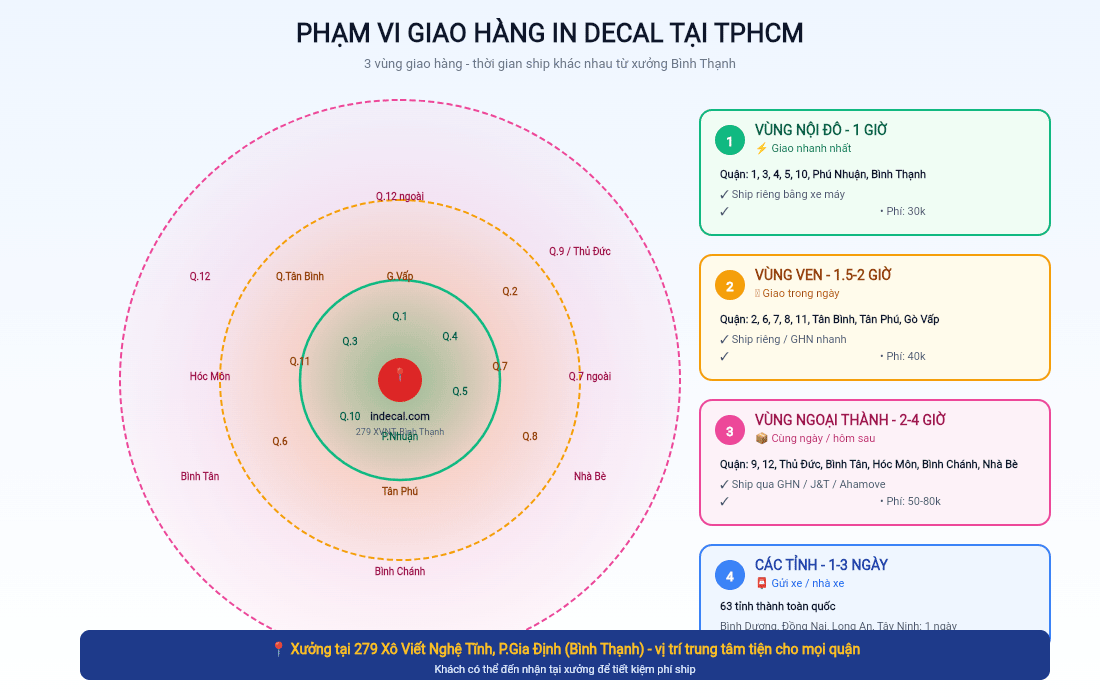 Phân vùng giao hàng in decal tại TPHCM theo 3 vùng từ xưởng Bình Thạnh