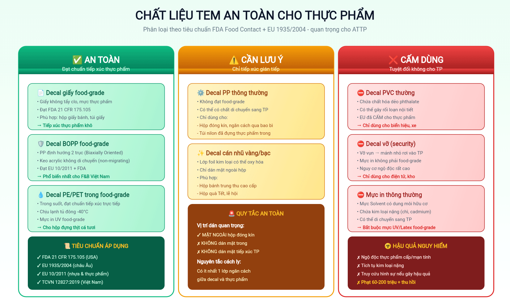 Phân loại chất liệu decal an toàn cho thực phẩm theo 3 mức độ