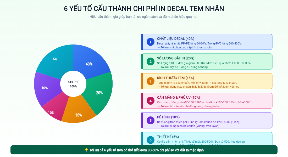 Tỷ trọng 6 yếu tố cấu thành chi phí in decal tem nhãn