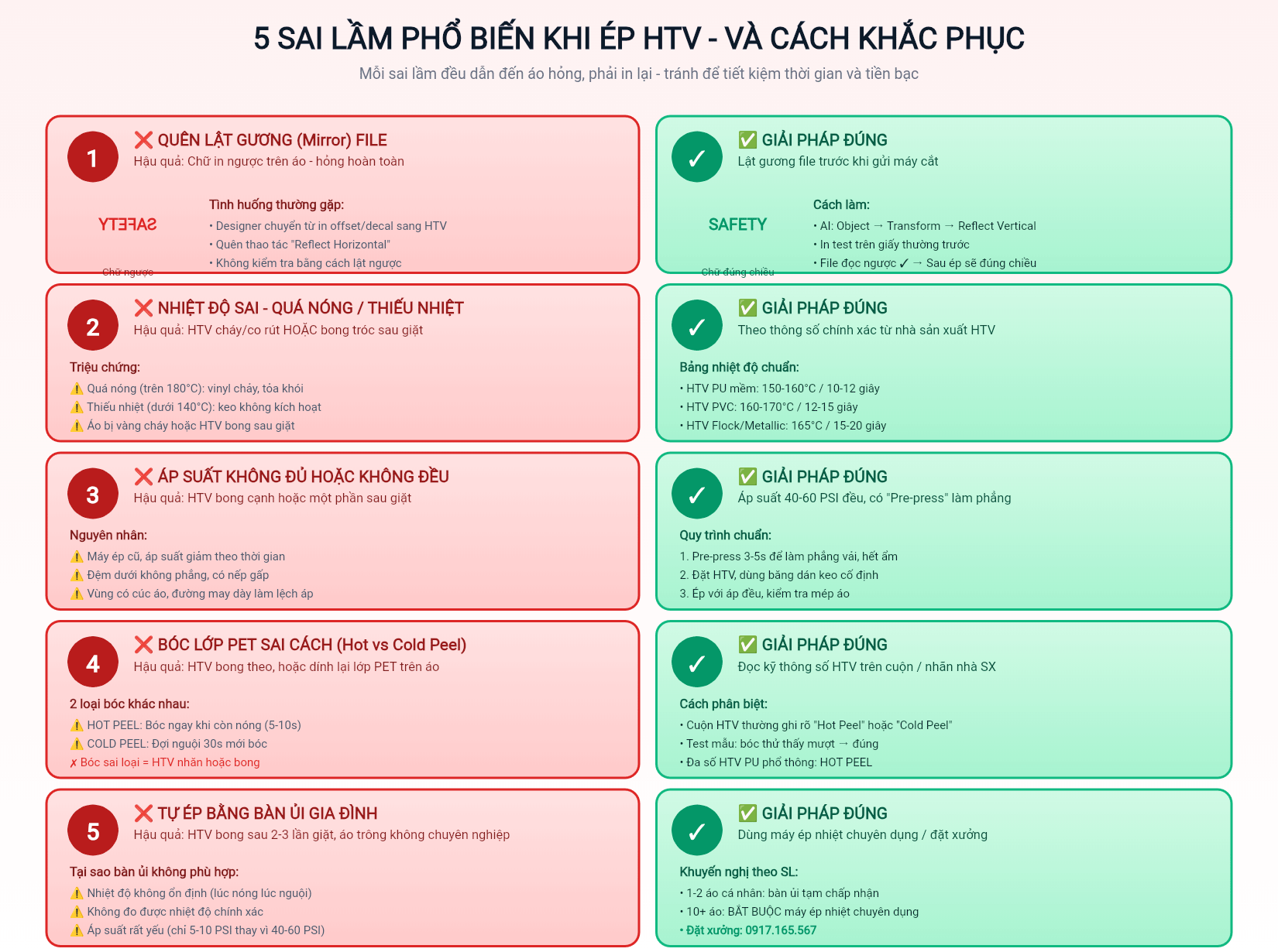 5 sai lầm phổ biến khi ép HTV - vấn đề và giải pháp